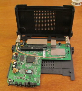 Photograph of the main circuit board, with antennas in full view.