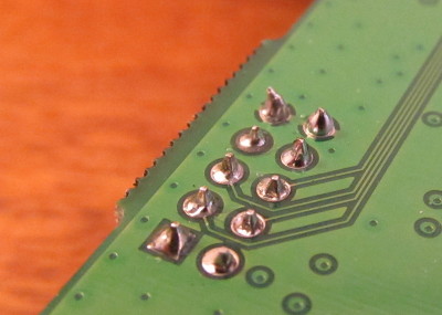Photograph of the solder joints on the underside of the TTL pinouts